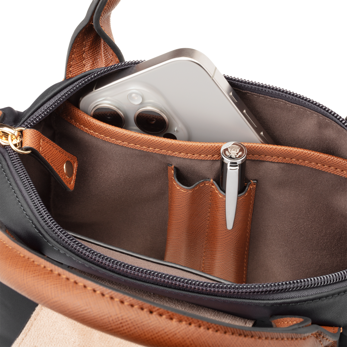 Nylon Crossbody Bag with Truman Seal Mirror Accessory - Black inside