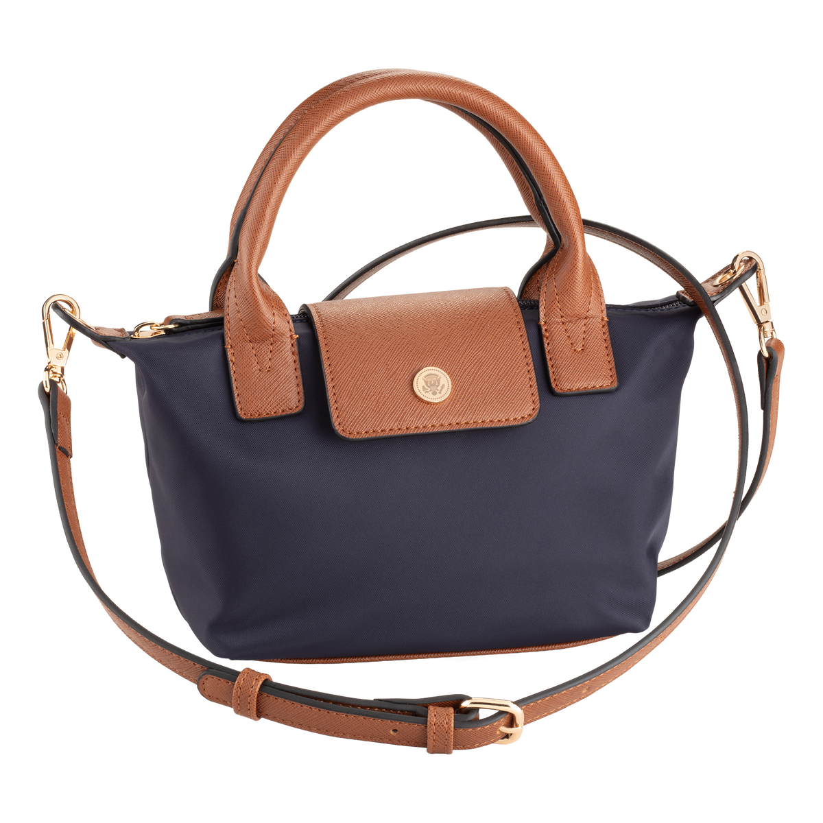 Nylon Crossbody Bag with Truman Seal Mirror Accessory - Navy front with strap