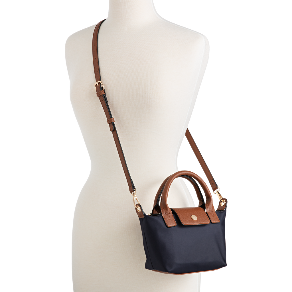 Nylon Crossbody Bag with Truman Seal Mirror Accessory - Navy with strap on form