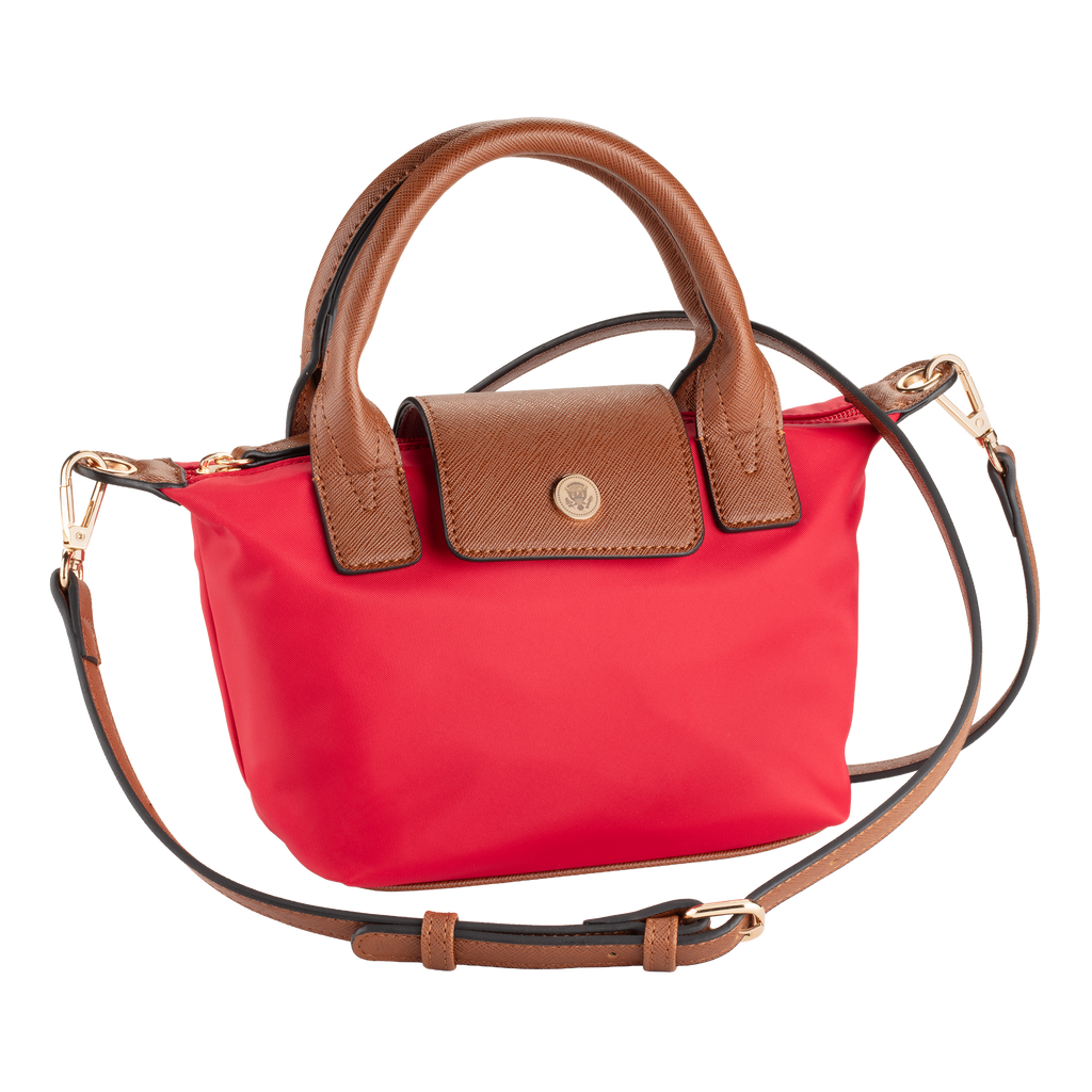 Nylon Crossbody Bag with Truman Seal Mirror Accessory - Red front with strap