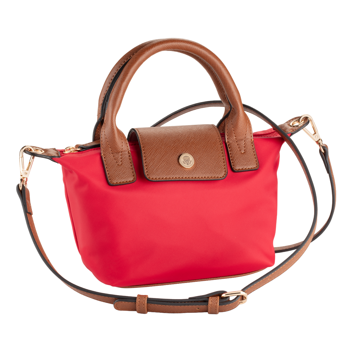 Nylon Crossbody Bag with Truman Seal Mirror Accessory - Red front with strap