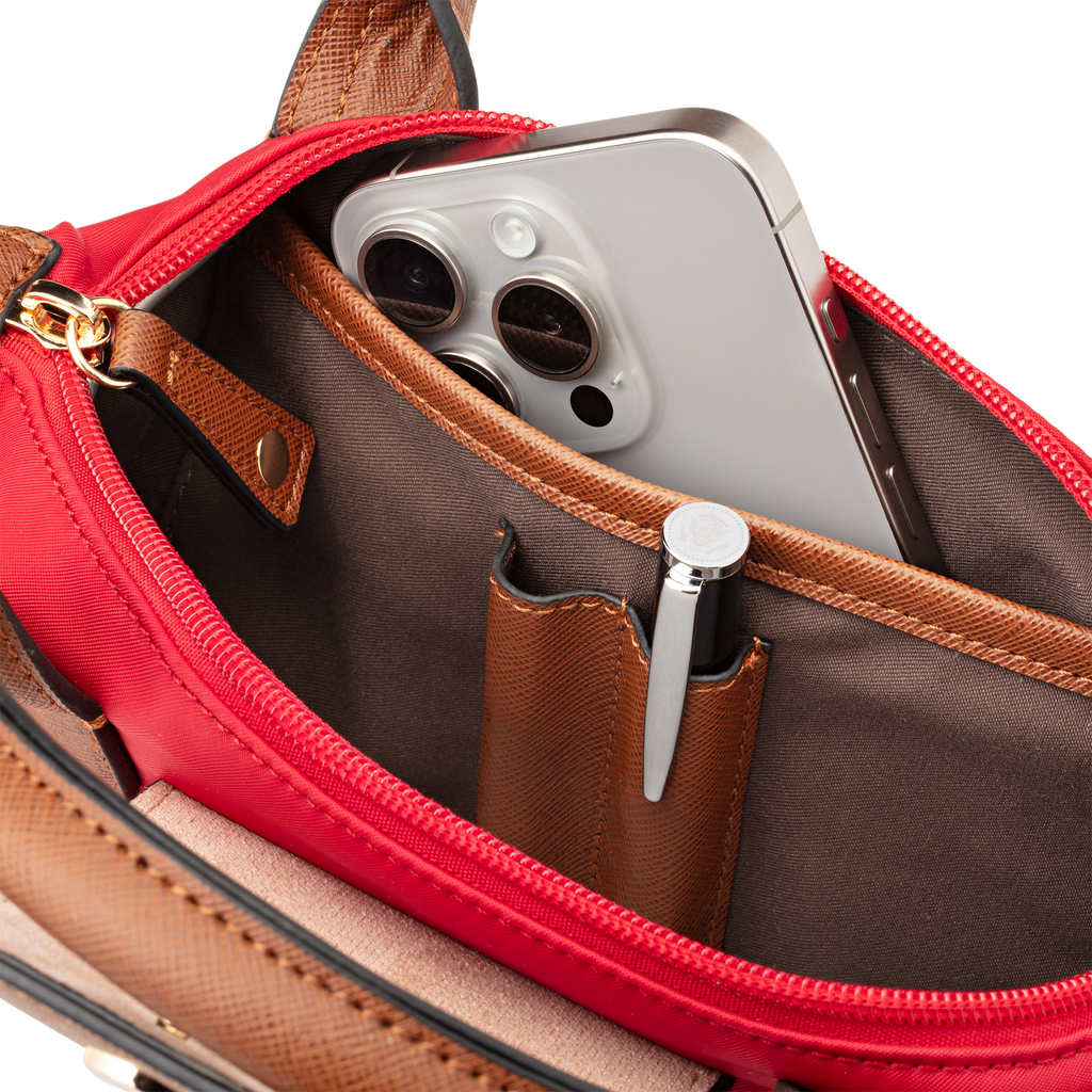 Nylon Crossbody Bag with Truman Seal Mirror Accessory - Red inside