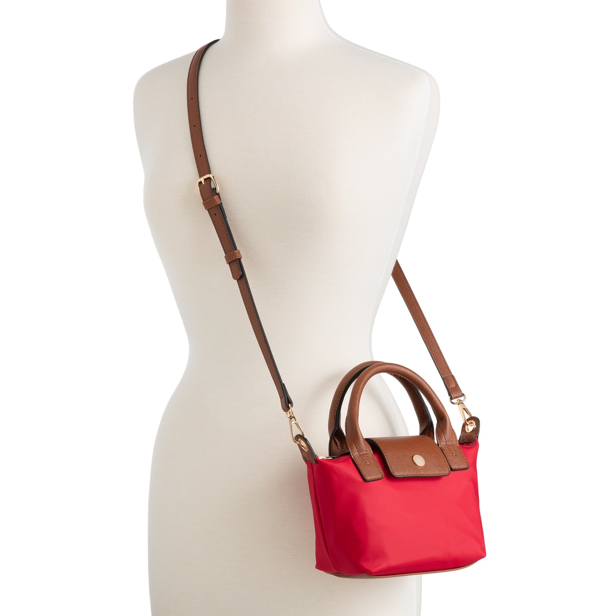 Nylon Crossbody Bag with Truman Seal Mirror Accessory - Red with strap on form