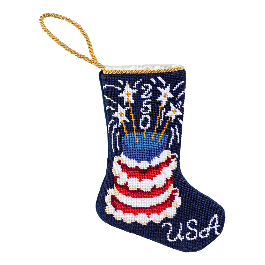 Bauble Stockings America's 250th Birthday Cake Needlepoint Mini Stocking