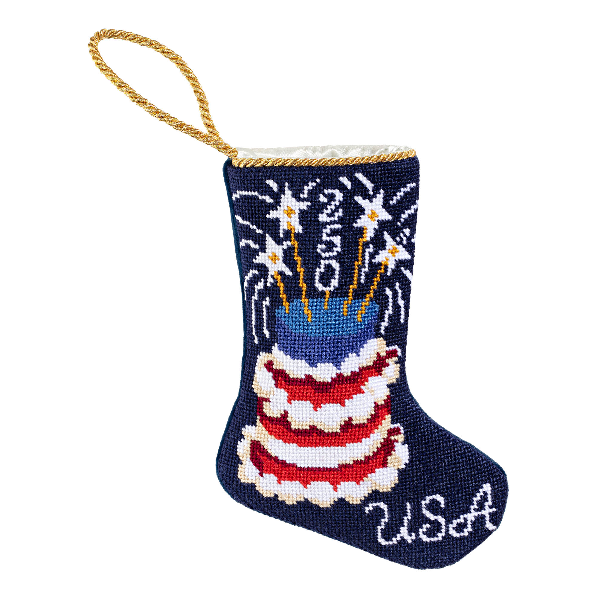 Bauble Stockings America's 250th Birthday Cake Needlepoint Mini Stocking