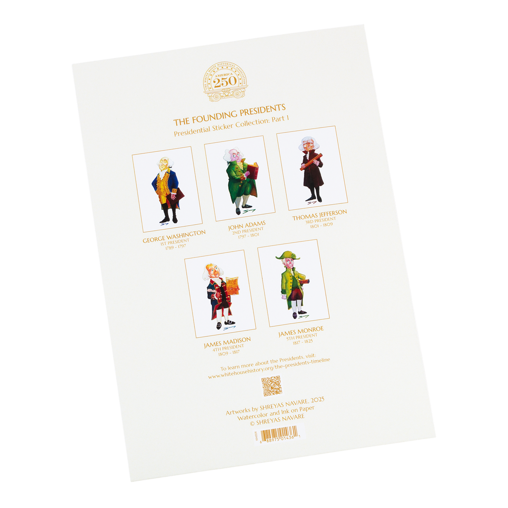 Founding Presidents Illustrated Page of Stickers back