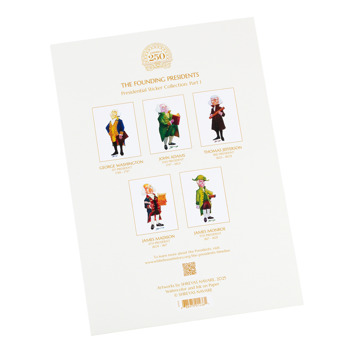 Founding Presidents Illustrated Page of Stickers back