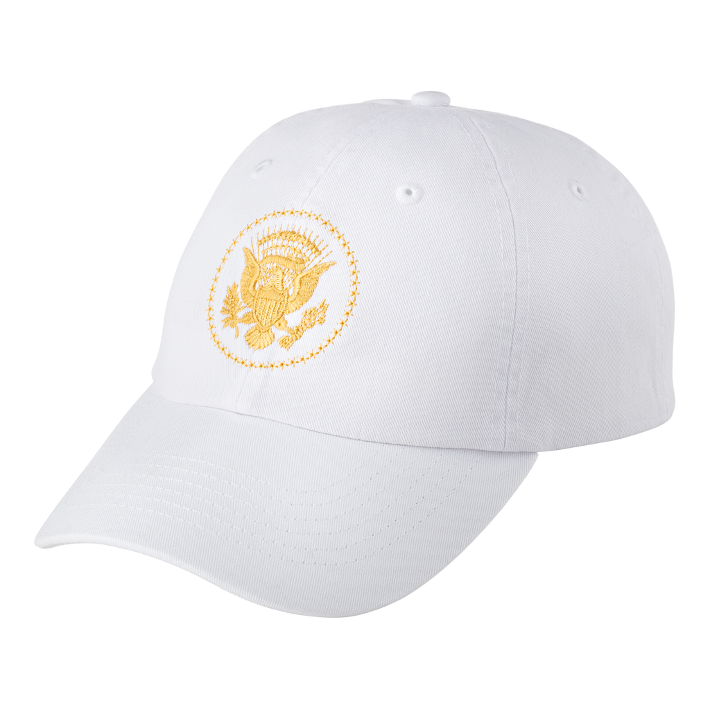 White Truman Seal Hat with Gold Embroidery left angled