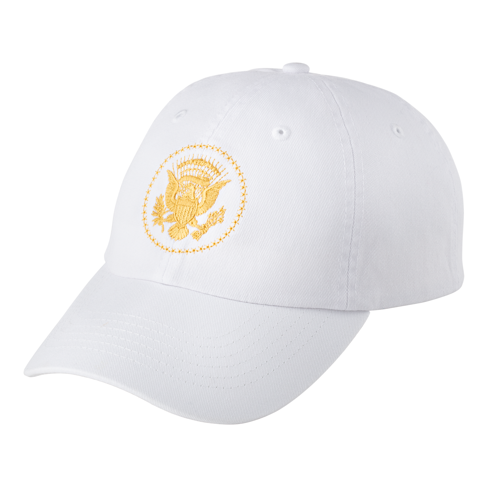 White Truman Seal Hat with Gold Embroidery left angled