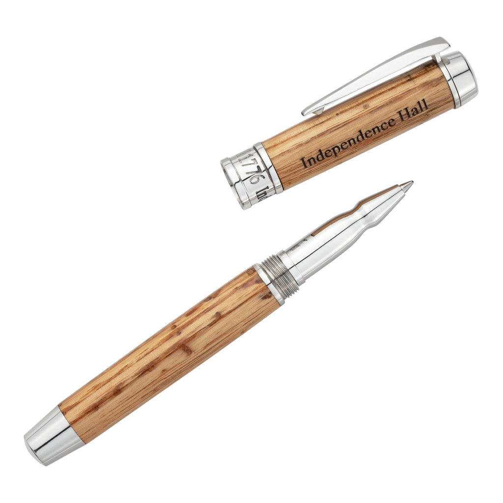 Limited Edition Independence Hall Wood Rollerball Pen uncapped