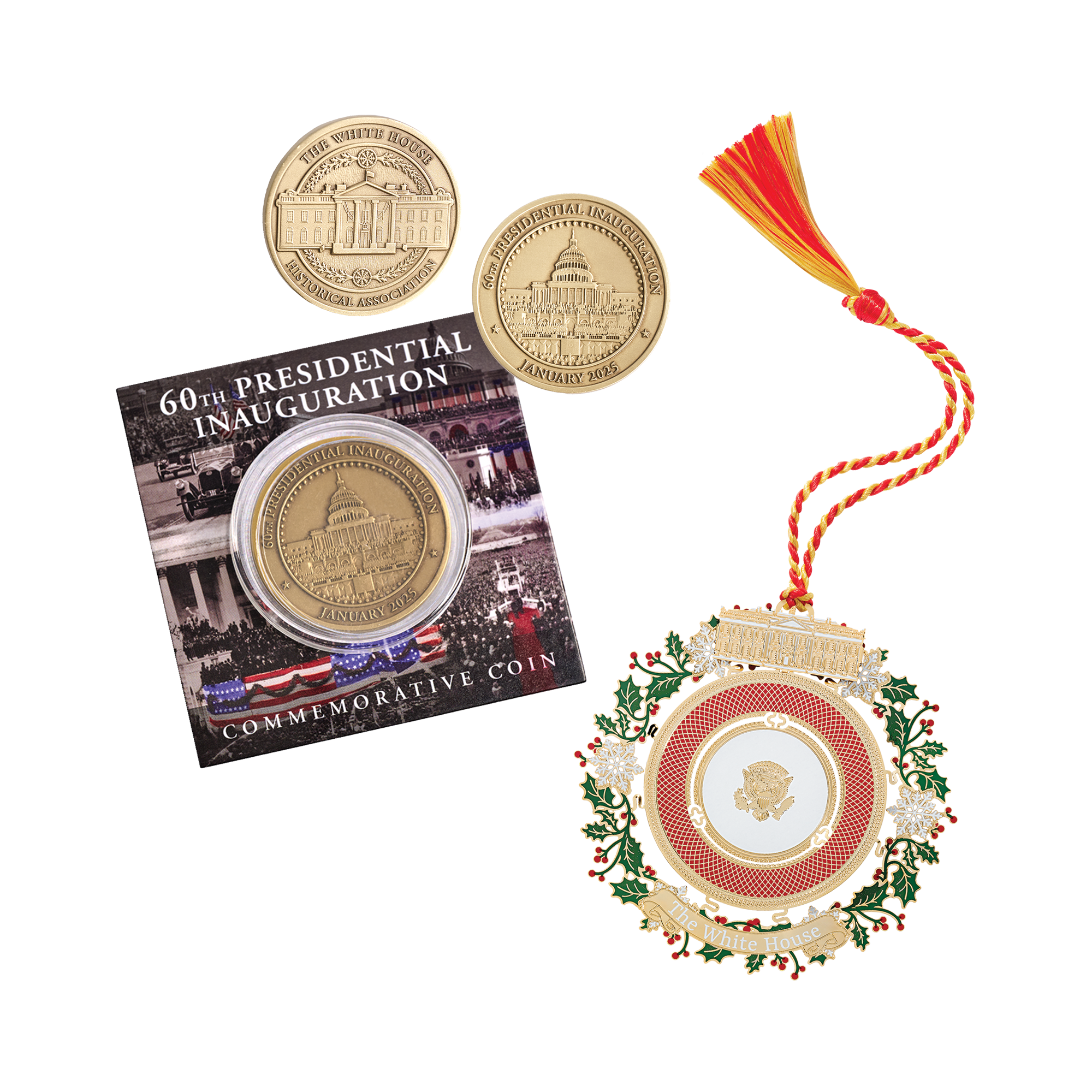 Official 2025 White House Christmas Ornament with 60th Inauguration Commemorative Coin