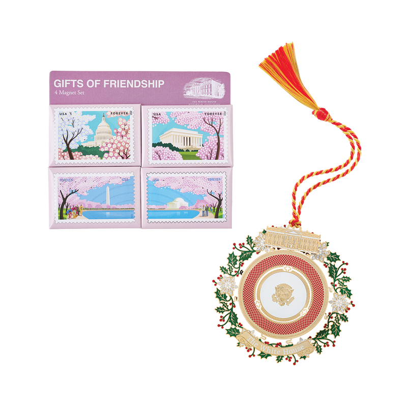 2025 Official White House Christmas Ornament with Cherry Blossom USPS Magnet Set