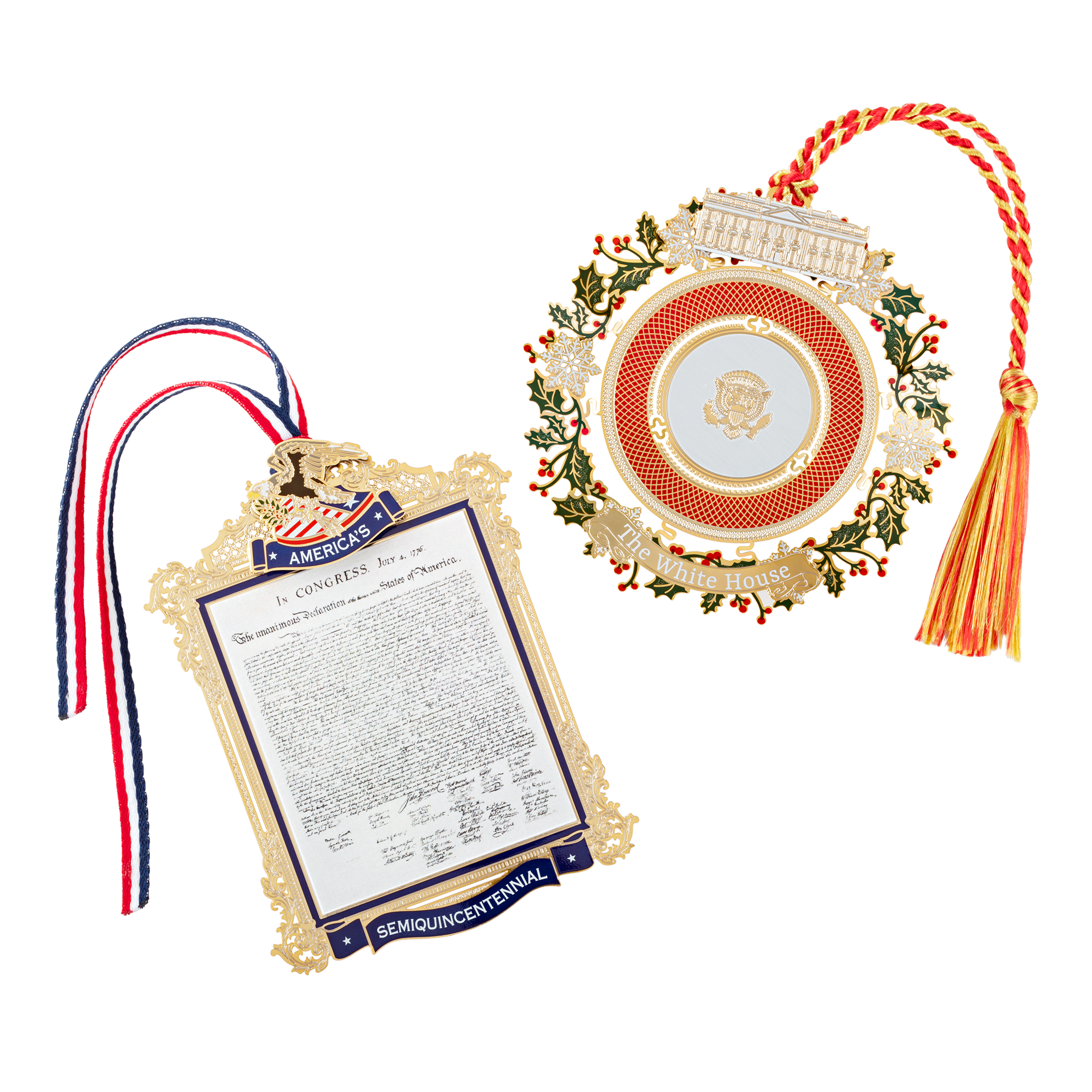 The 2026 Official Commemorative Ornament of America's 250th Anniversary Celebration and the 2025 Official White House Christmas Ornament