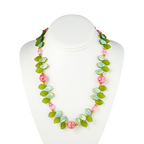 Cherry Blossom Necklace with Glass Leaves and Hand Painted Tensha Bead