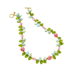 Cherry Blossom Necklace with Glass Leaves and Hand Painted Tensha Bead