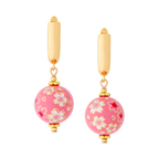 Cherry Blossom Huggie Earrings with Hand Painted Tensha Beads