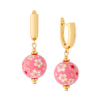 Cherry Blossom Huggie Earrings with Hand Painted Tensha Beads