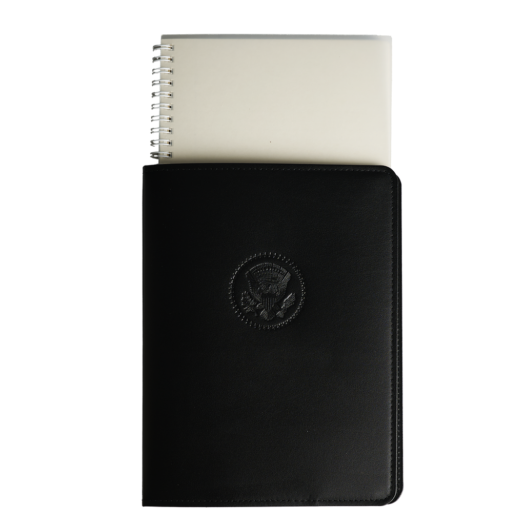 Black Truman Seal Leather Bound 9" Refillable Notebook