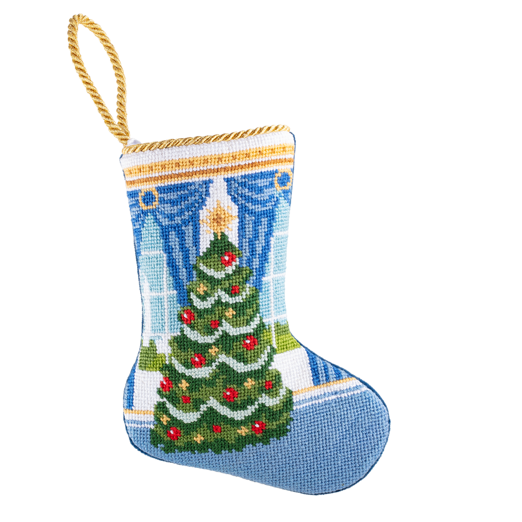 Bauble Stockings White House Blue Room Tree Needlepoint Mini Stocking front