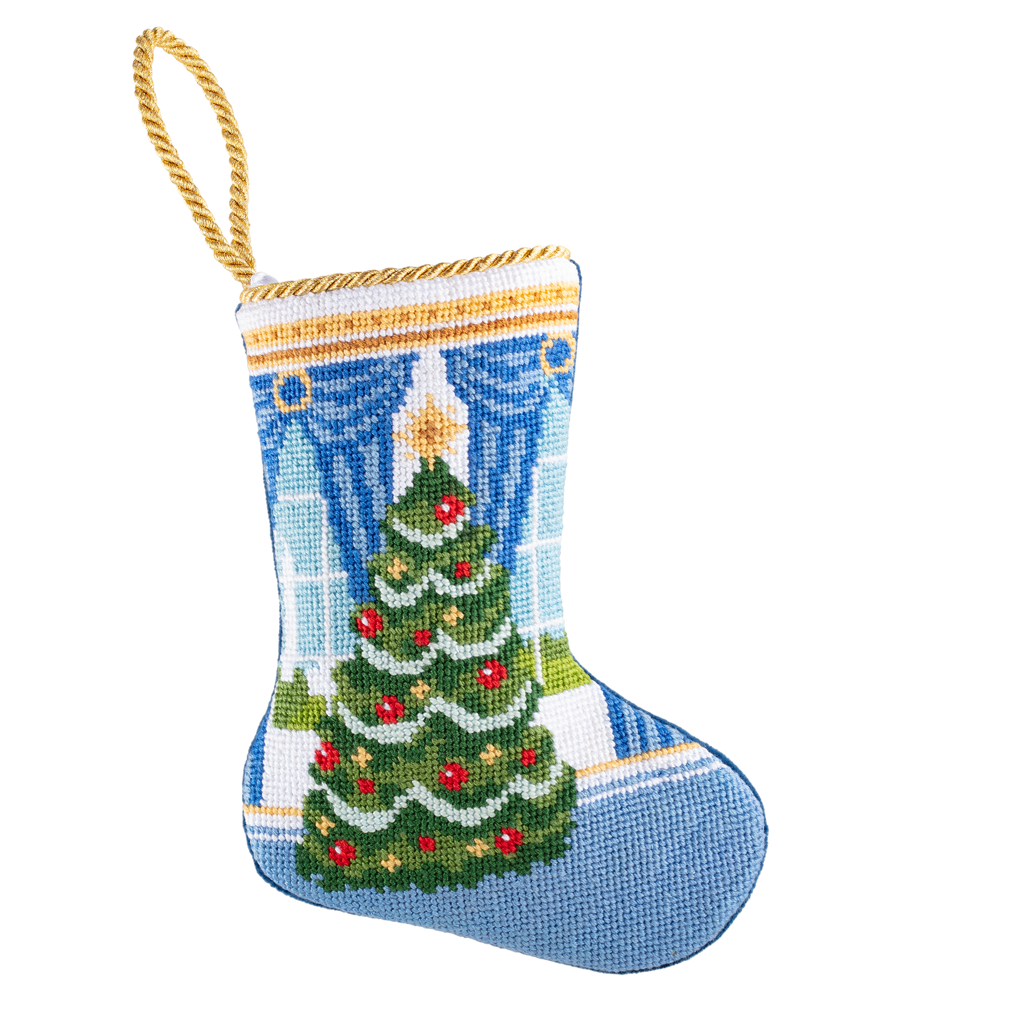Bauble Stockings White House Blue Room Tree Needlepoint Mini Stocking front