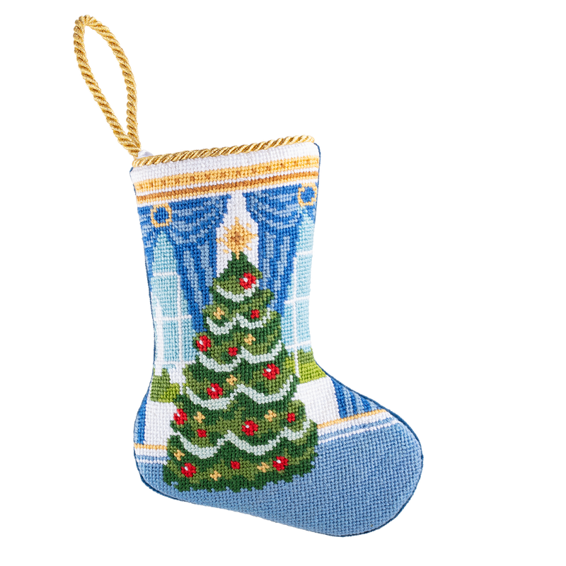 Bauble Stockings White House Blue Room Tree Needlepoint Mini Stocking front