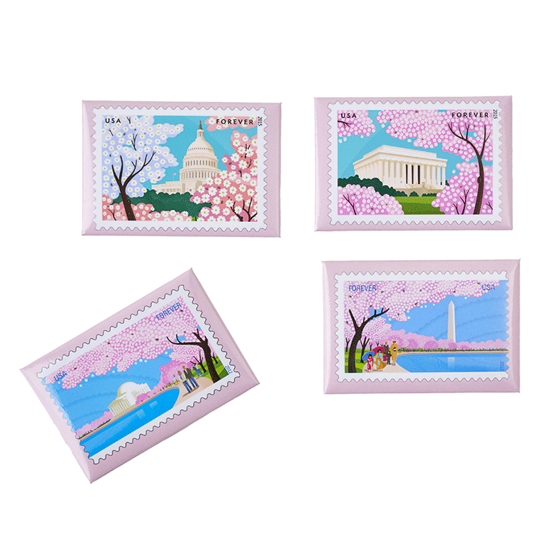 USPS Cherry Blossom Stamps - 4 Piece Magnet Set