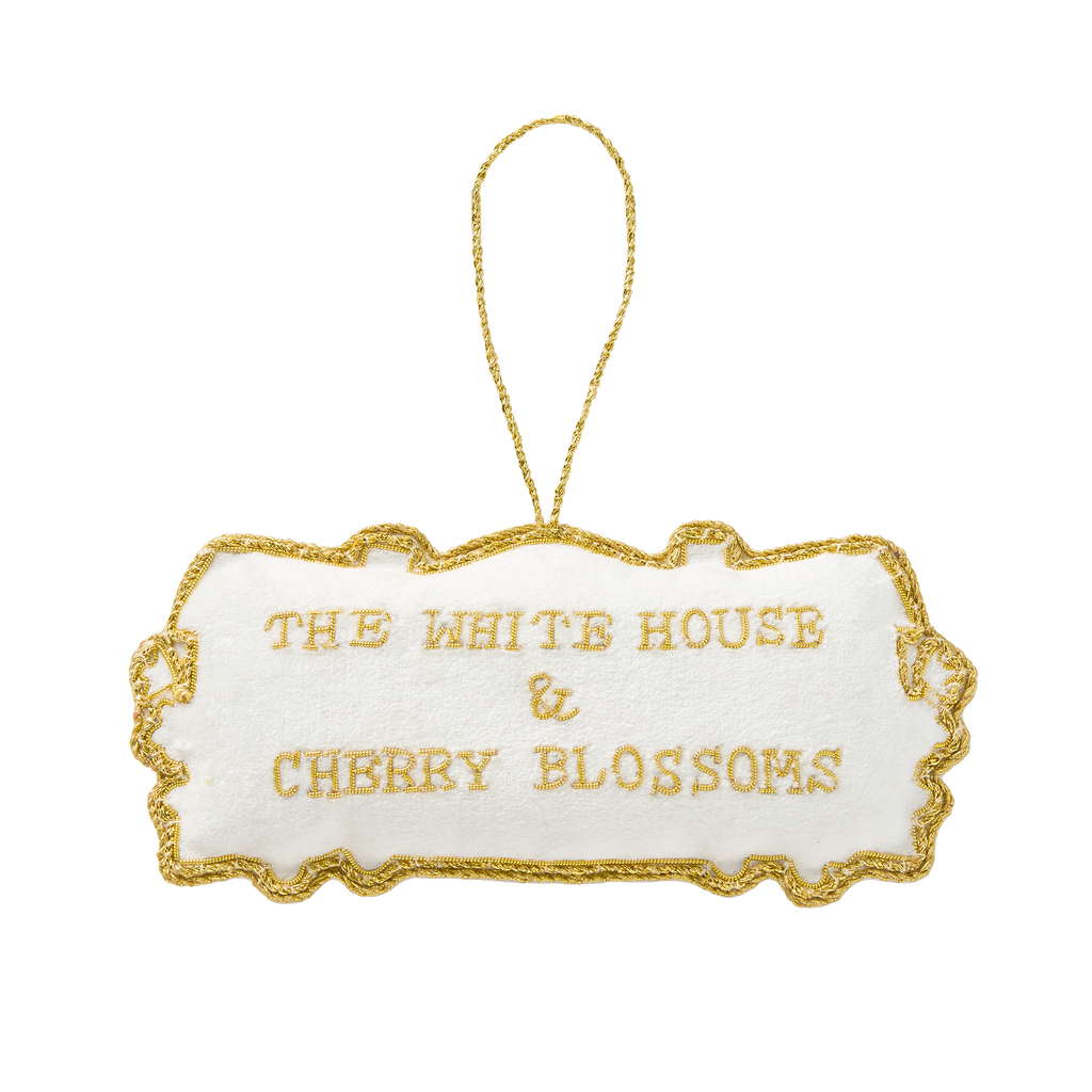 Cherry Blossom White House Embroidered Ornament