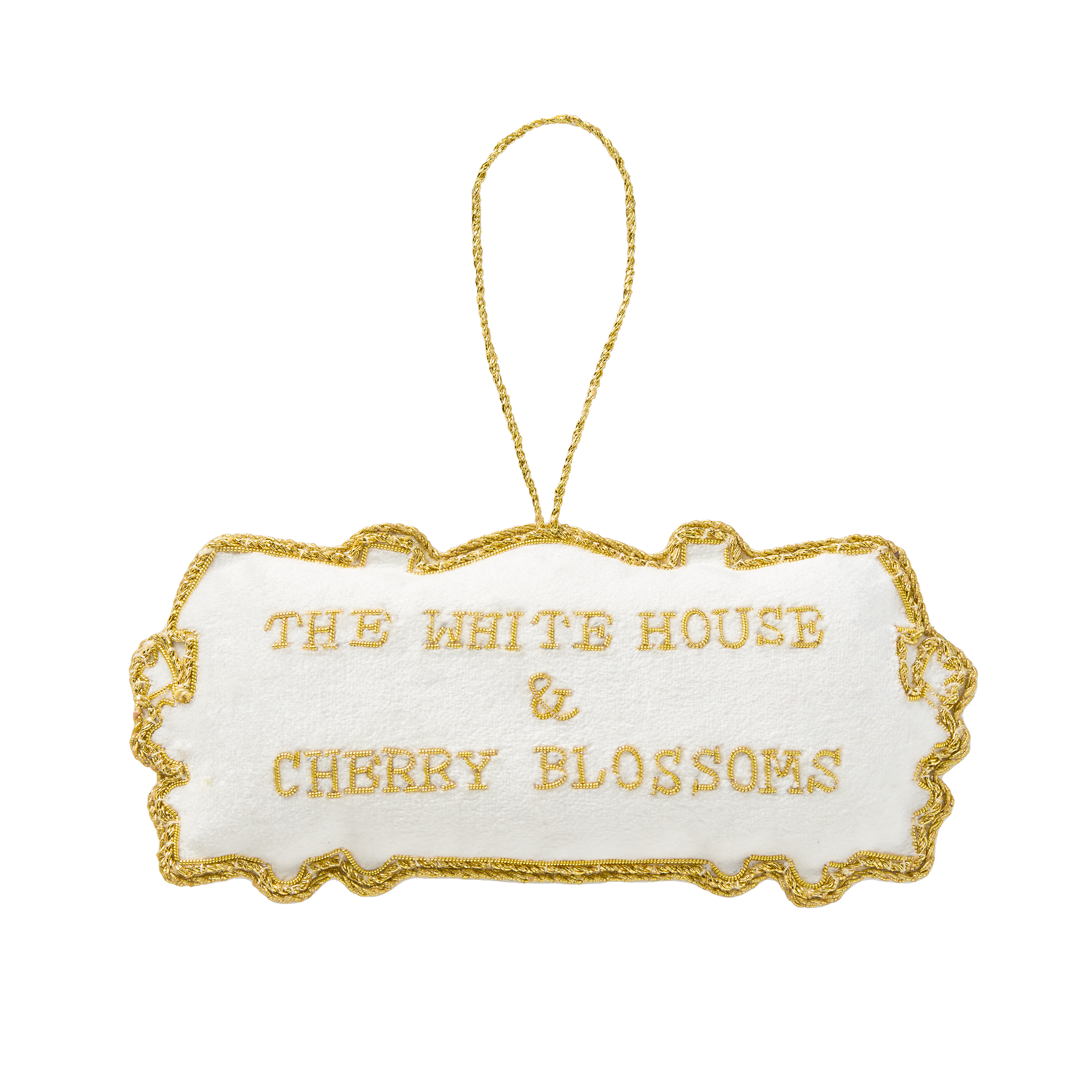 Cherry Blossom White House Embroidered Ornament