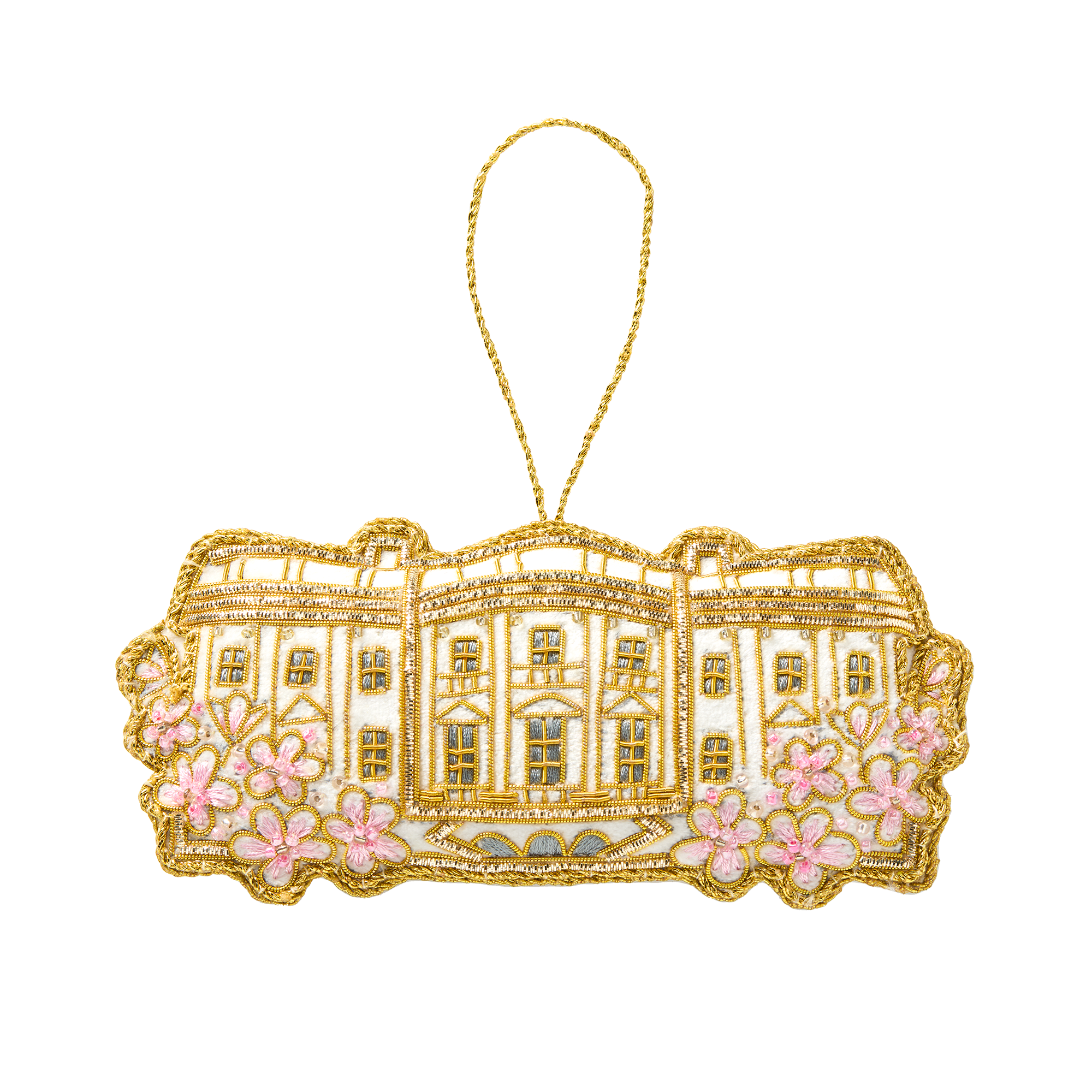 Cherry Blossom White House Embroidered Ornament