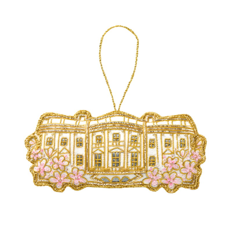 Cherry Blossom White House Embroidered Ornament
