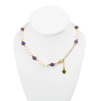 Lincoln Presidential China Inspired Amethyst and Pearl Necklace with Gold Accent