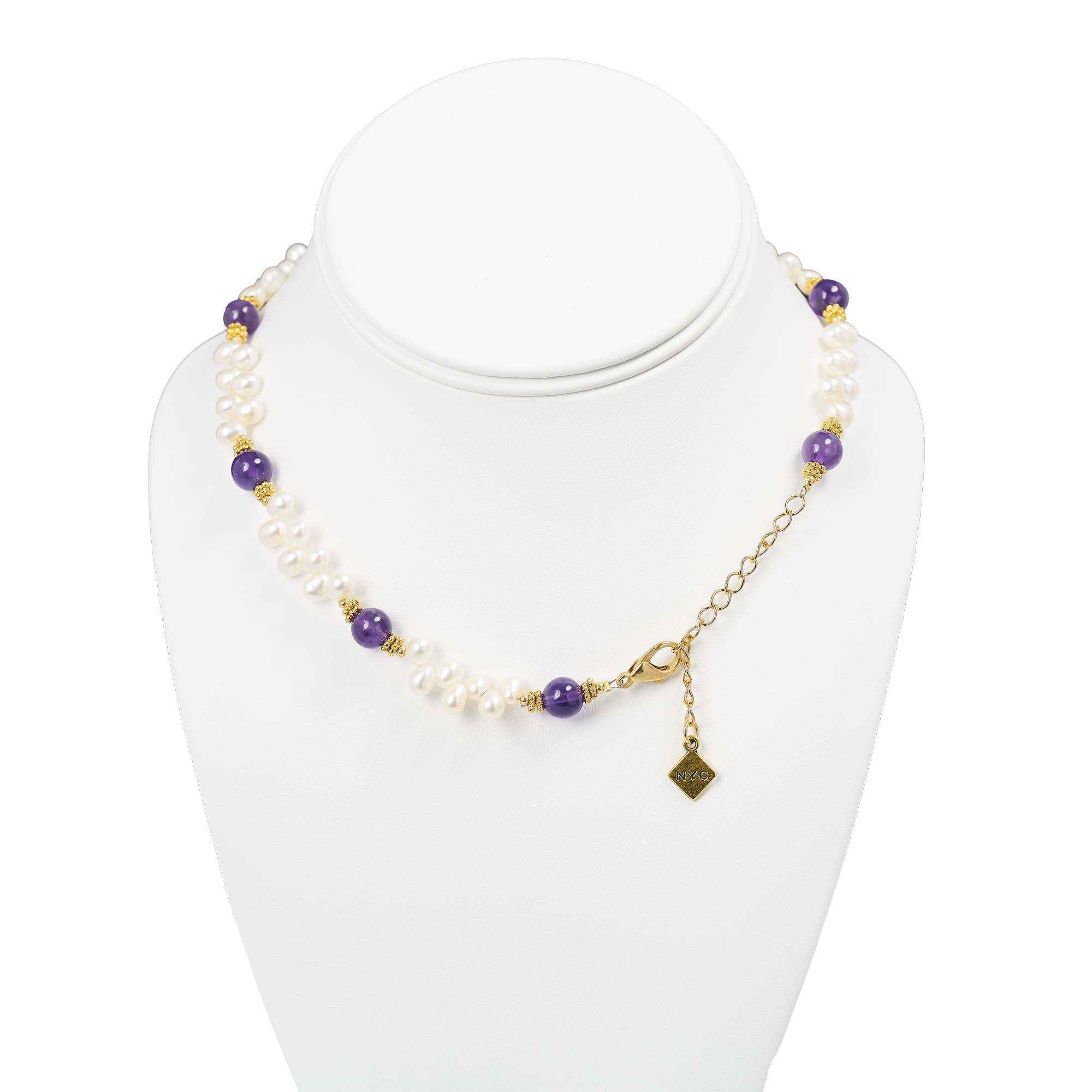 Lincoln Presidential China Inspired Amethyst and Pearl Necklace with Gold Accent