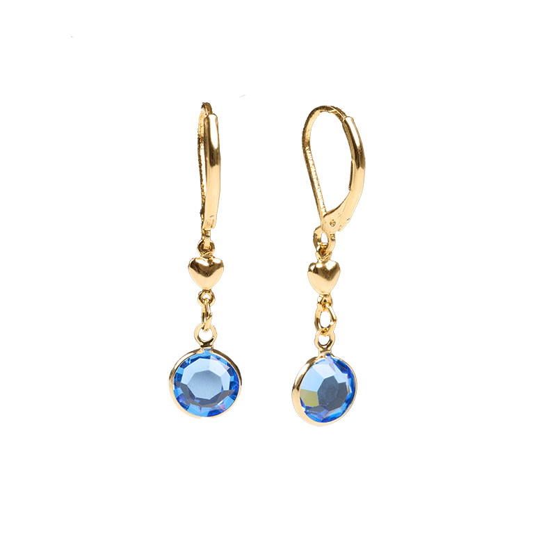 Jacqueline Kennedy's Blue Room Heart Earrings with Blue Crystal - Angled