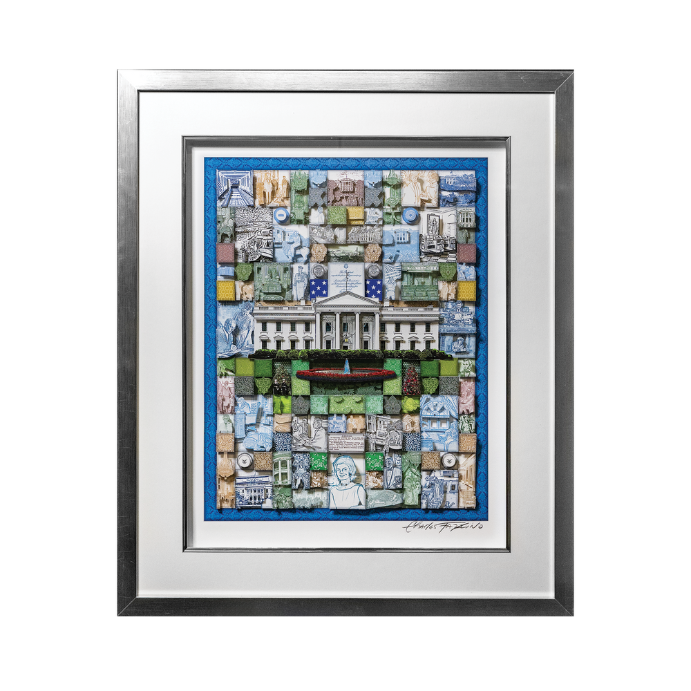 Charles Fazzino Colorful Quilted White House Art in Black Frame