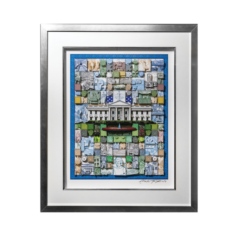 Charles Fazzino Colorful Quilted White House Art in Black Frame