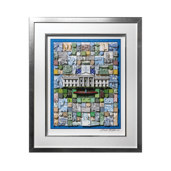 Charles Fazzino Colorful Quilted White House Art in Silver Frame ...