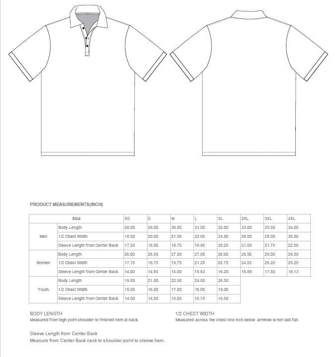 Exclusive AJ Foyt Racing Grand Prix Embroidered Polo Size Chart