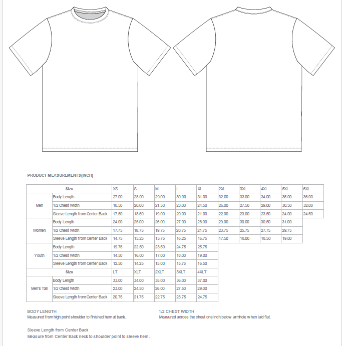 Exclusive AJ Foyt Racing Grand Prix Sublimated Tee Size Chart