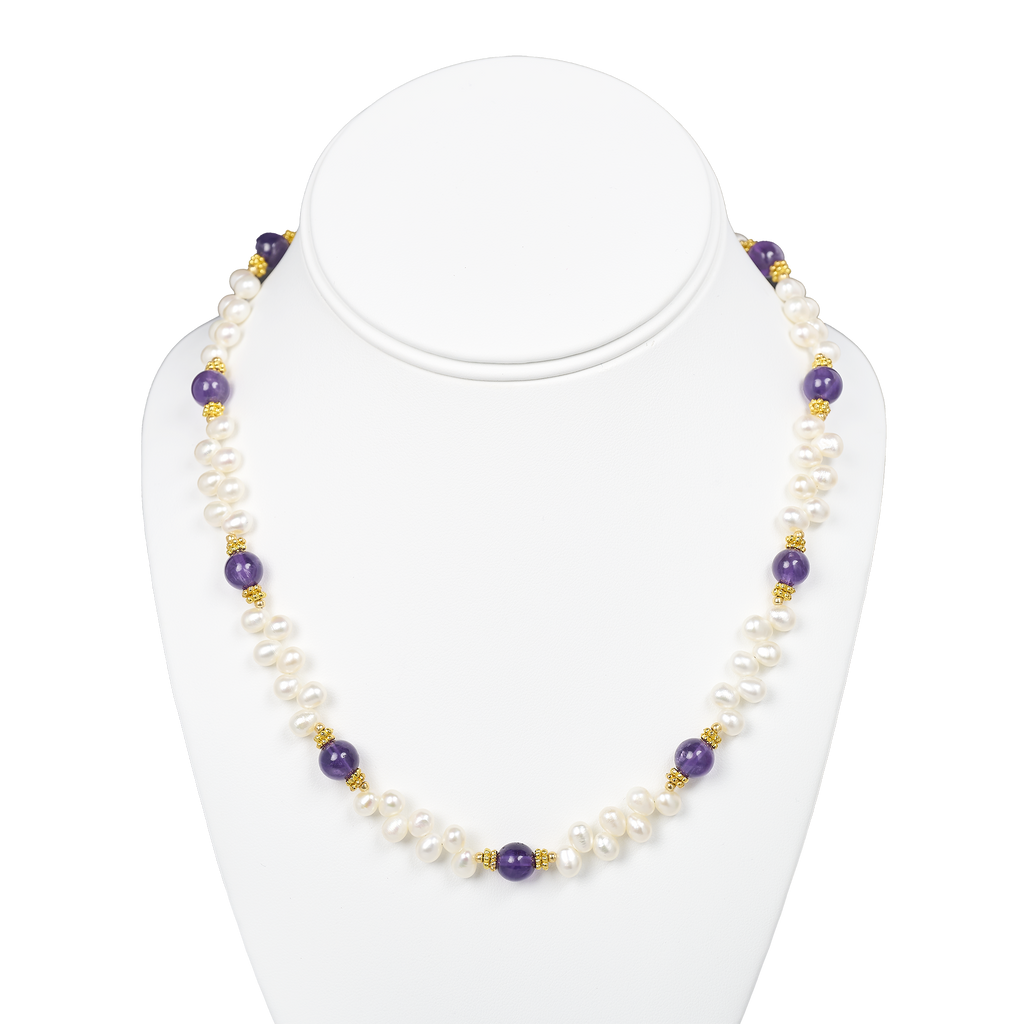 Lincoln Presidential China Inspired Amethyst and Pearl Necklace with Gold Accent