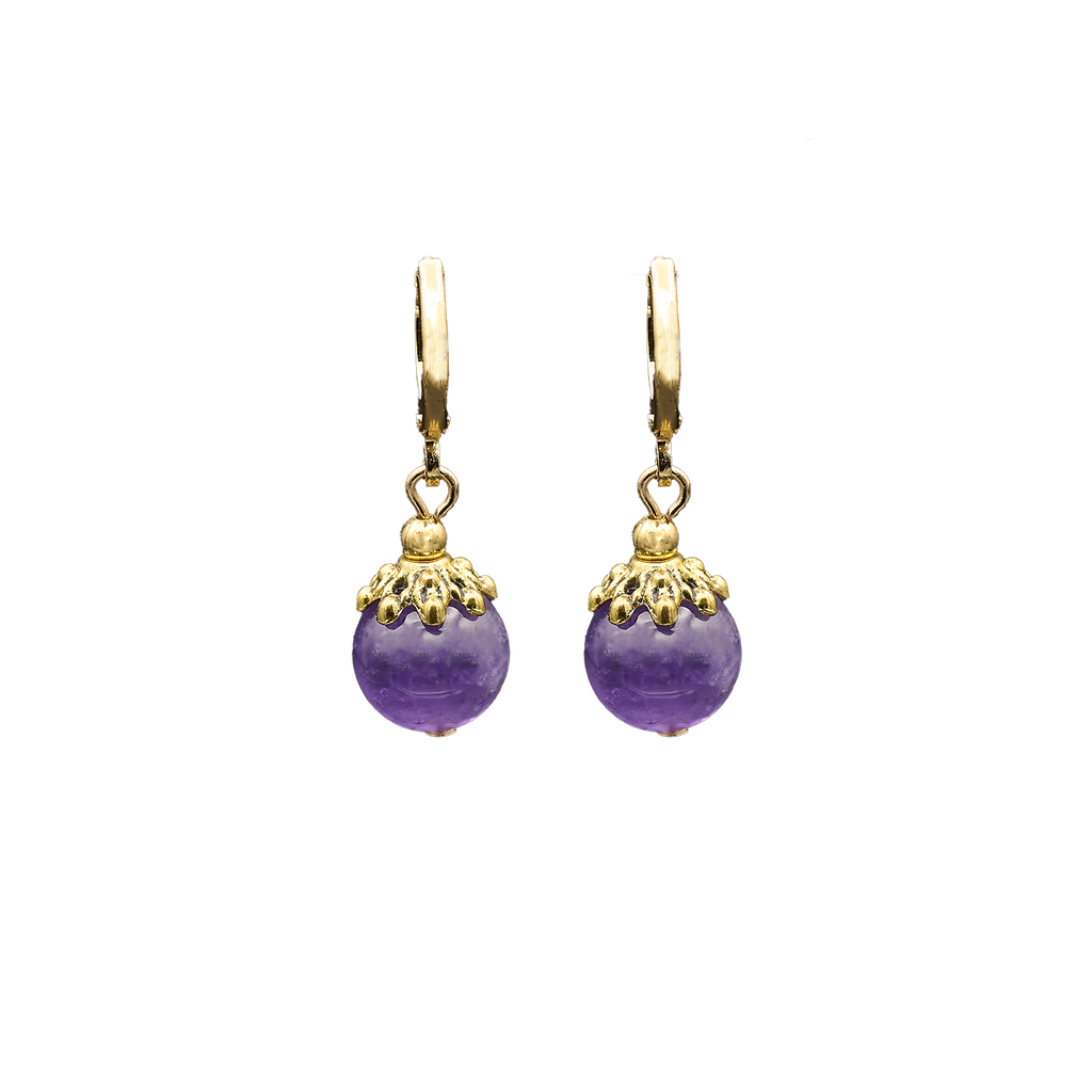 Lincoln Presidential China Inspired Amethyst Bead Huggie Earrings
