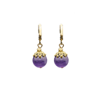 Lincoln Presidential China Inspired Amethyst Bead Huggie Earrings