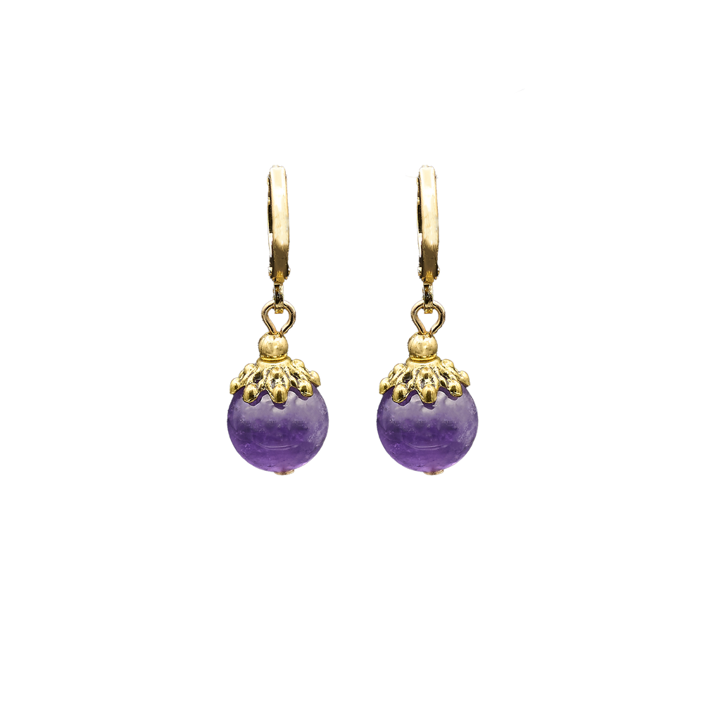 Lincoln Presidential China Inspired Amethyst Bead Huggie Earrings