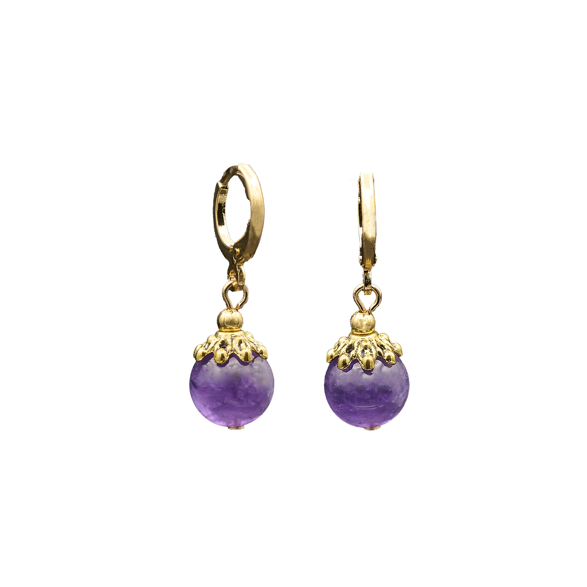 Lincoln Presidential China Inspired Amethyst Bead Huggie Earrings