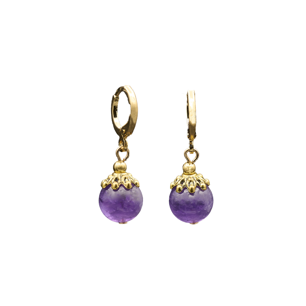 Lincoln Presidential China Inspired Amethyst Bead Huggie Earrings