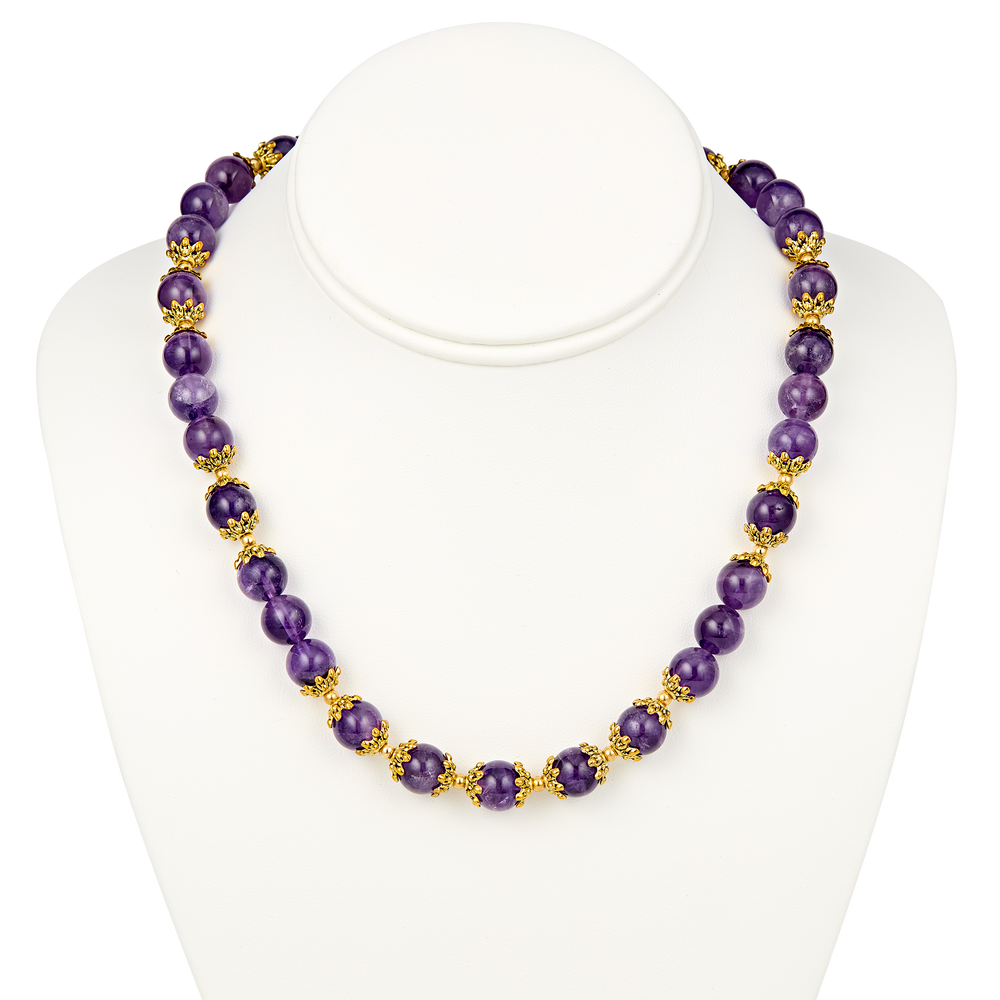 Lincoln Presidential China Inspired Amethyst Bead Necklace with Gold Accent