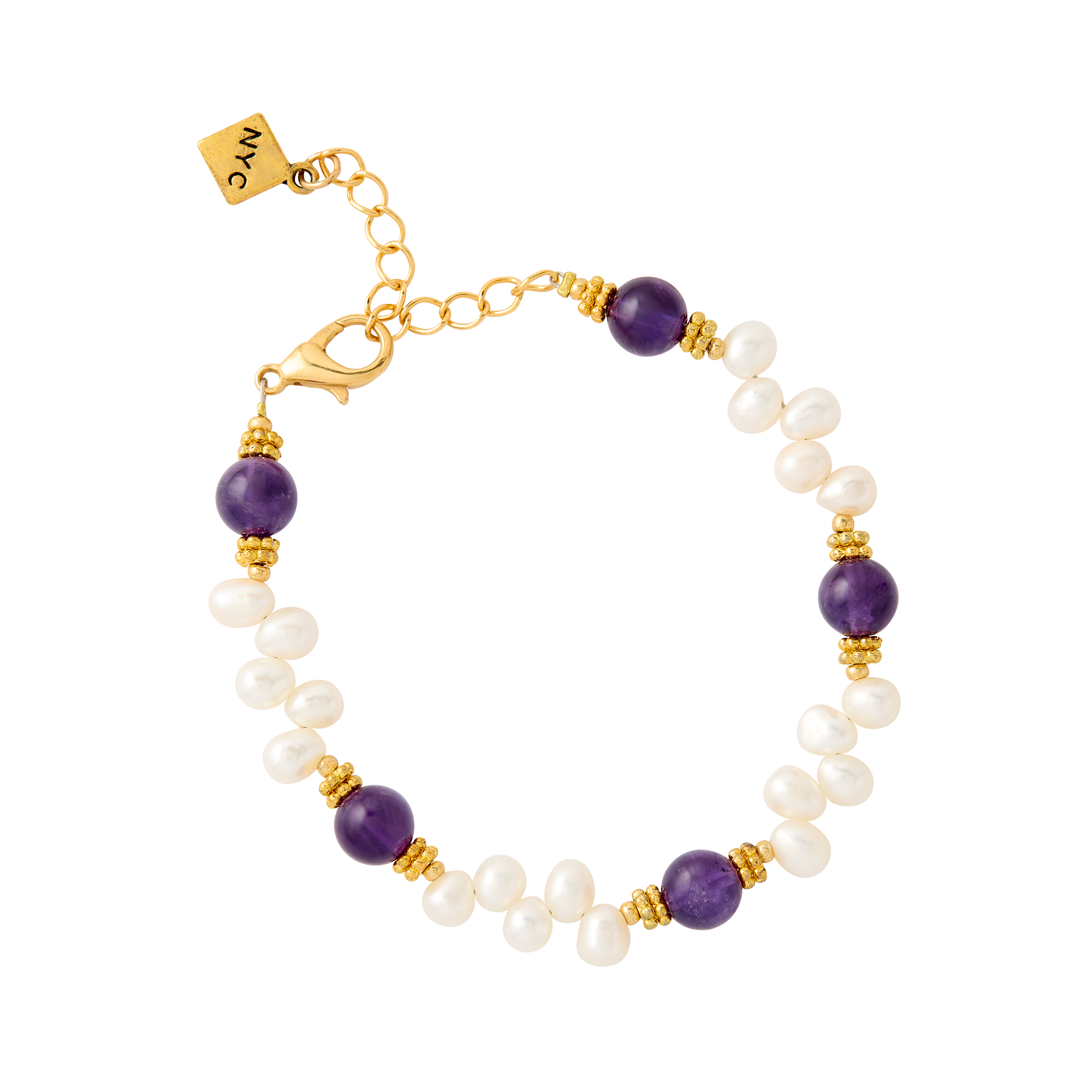 Lincoln Presidential China Inspired Amethyst and Pearl Bracelet with Gold Accent