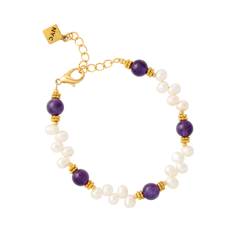 Lincoln Presidential China Inspired Amethyst and Pearl Bracelet with Gold Accent