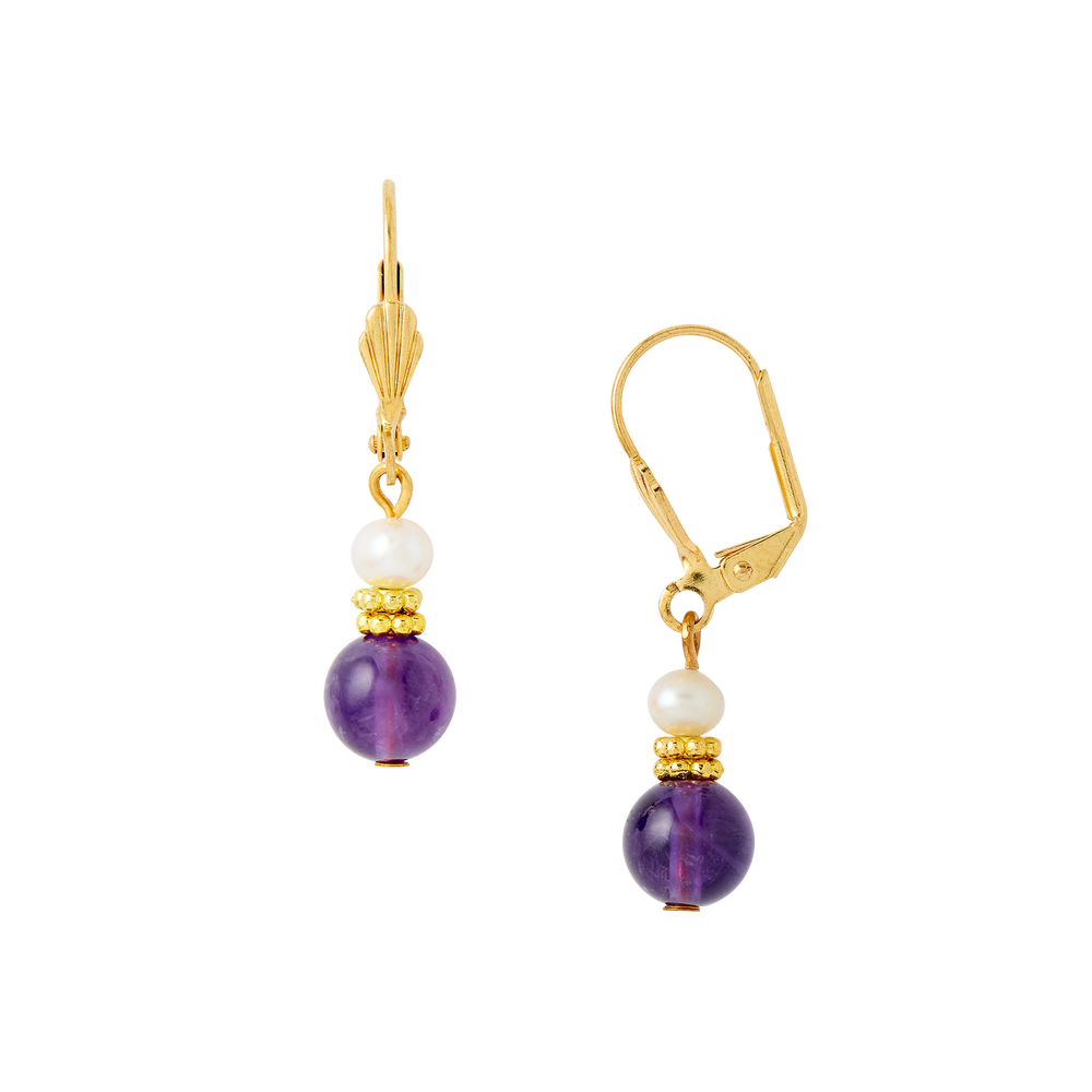 Lincoln Presidential China Inspired Amethyst and Pearl Earrings with Gold Accent