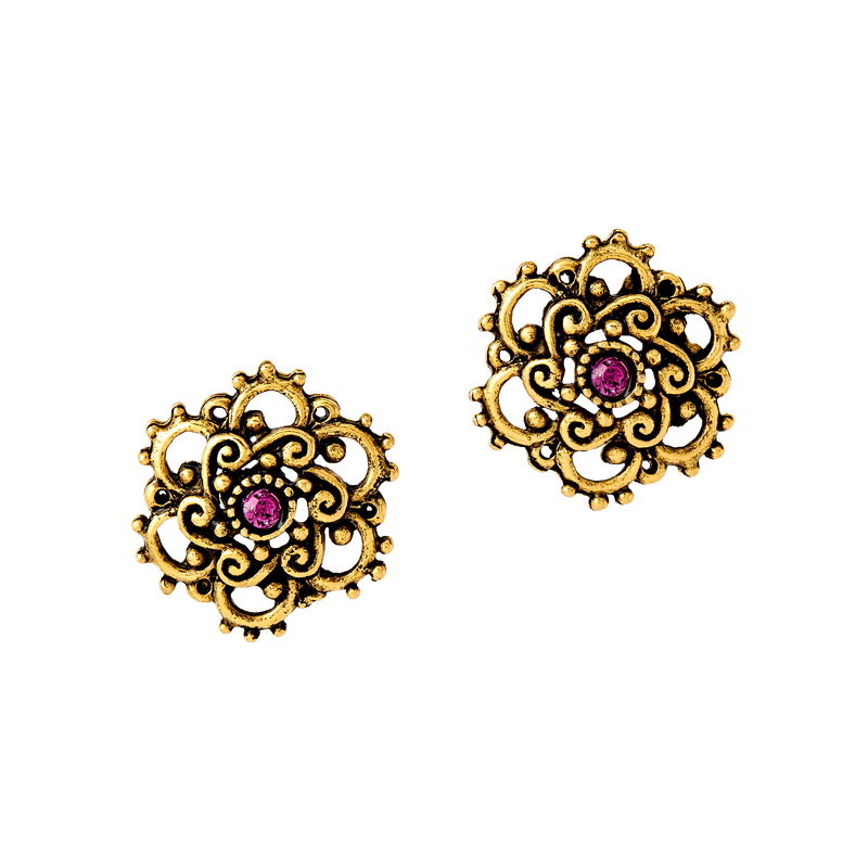 Lincoln Presidential China Inspired Gold Openwork Earring with Crystal