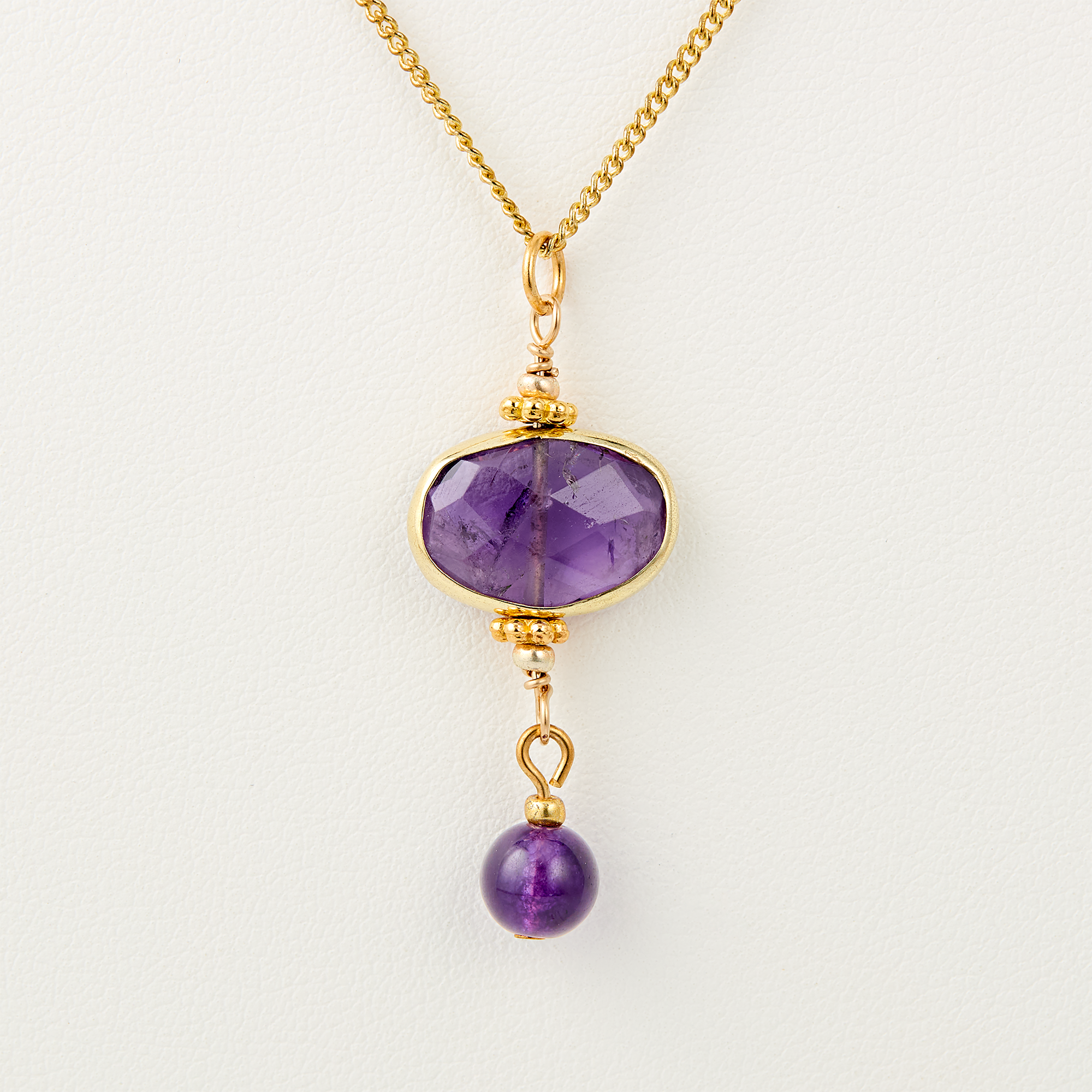 Lincoln Presidential China Inspired Faceted Amethyst Pendant Necklace with Gold Accent